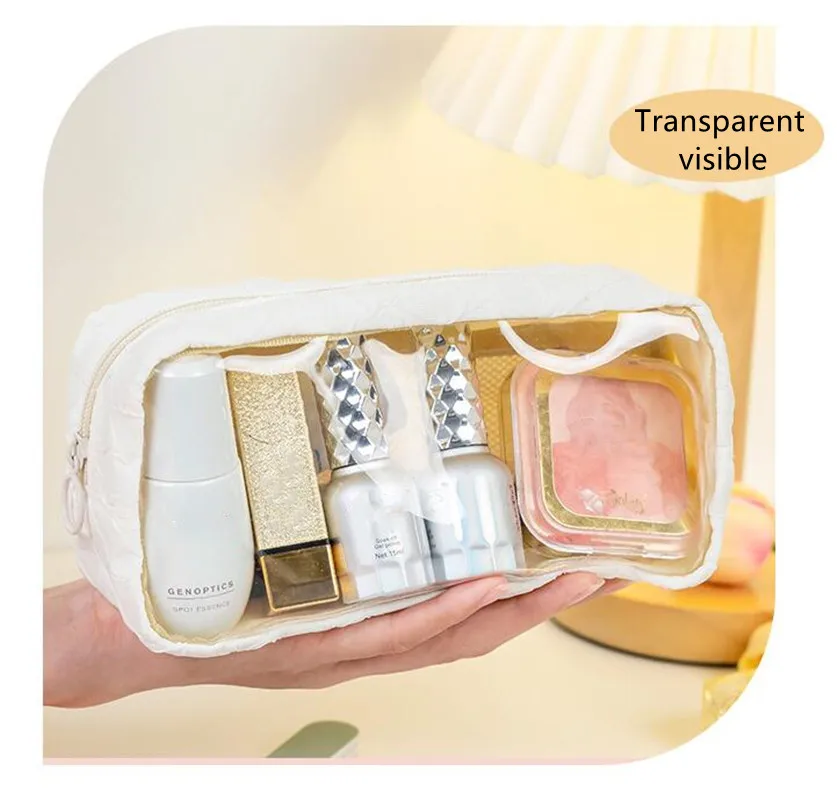 Cute Transparent Travel Cosmetic Lipstick Zipper Storage Bag Toiletry Kit Women Makeup Handbags Organizer Pouch Pencil Case Bags