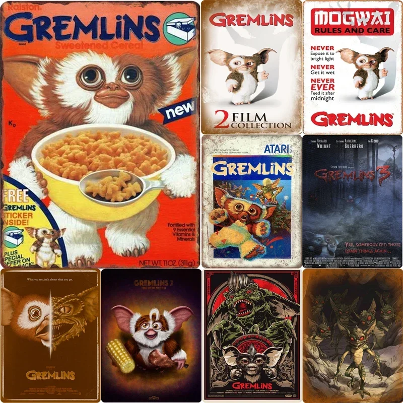 Gremlins Squirrel Movie Poster Wall Tin Sign Home Decor Vintage Art Tinplate Painting Plaque Metal Plate Signs Garage Poster