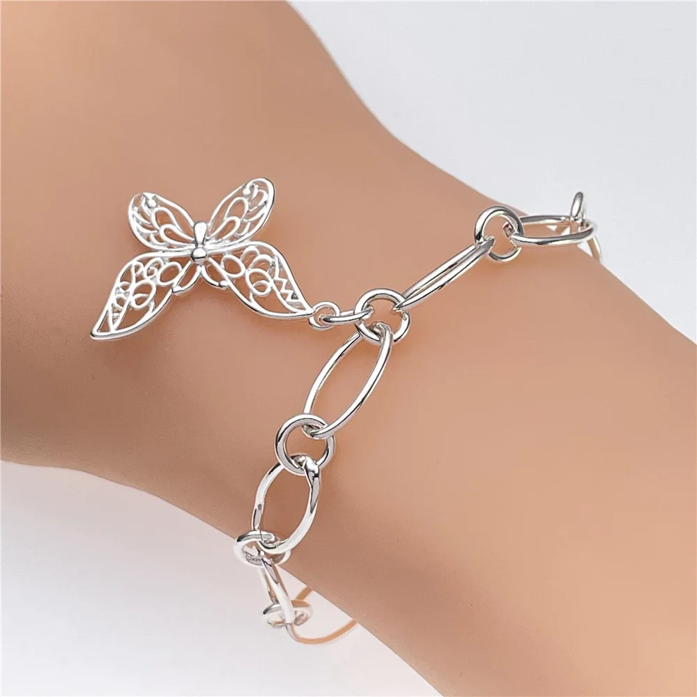Charms 925 Sterling Silver Butterfly Bracelets for Women Fashion Costume Jewelry 20cm 8inch Wedding Christmas Gifts