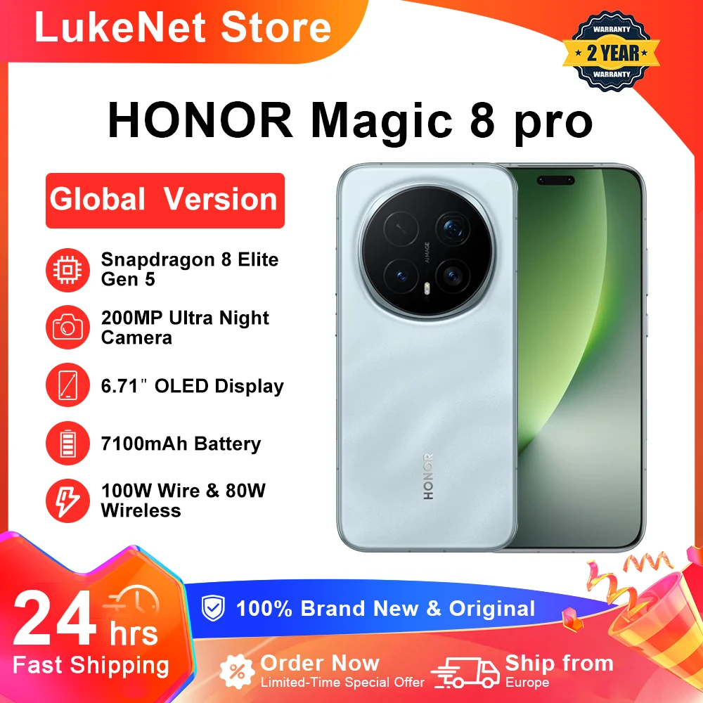 HONOR Magic 8 Pro 5G Global Version Smartphone Snapdragon 8 Elite Gen 5 200MP AIMAGE 7100mAh 100W 6,71'' OLED NFC ESIM Honor