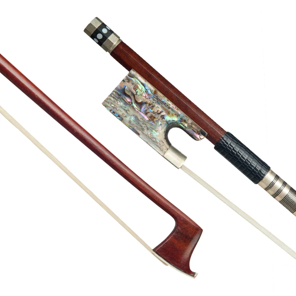 Delicate 4/4 Violin Bow Pernambuco Bow Round Stick Lizard Skin Wrap White Mongolia Horsehair With Abalone Frog