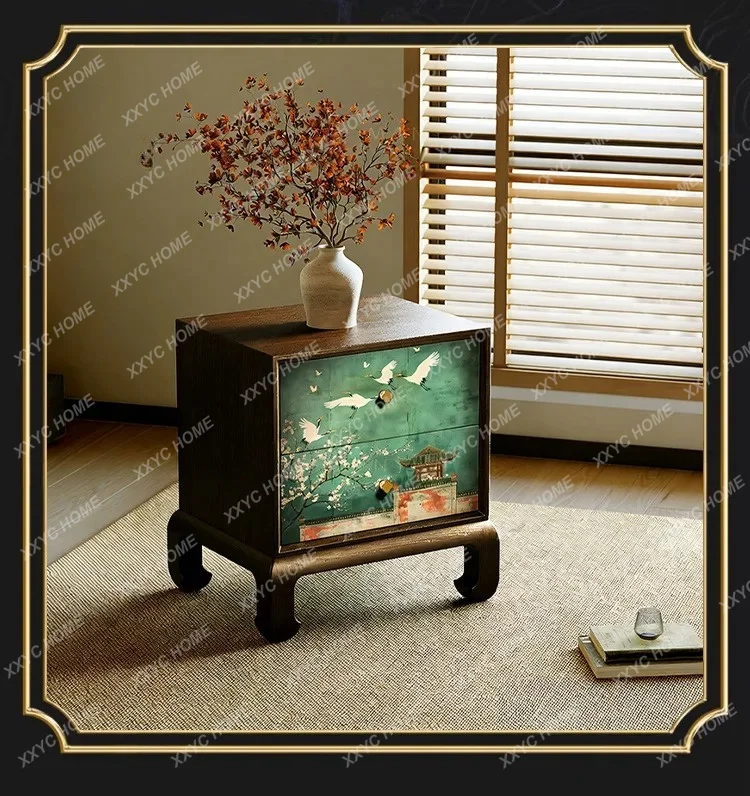 

Chinese retro pavilion crane solid wood bedside table Song's aesthetic chest of drawers
