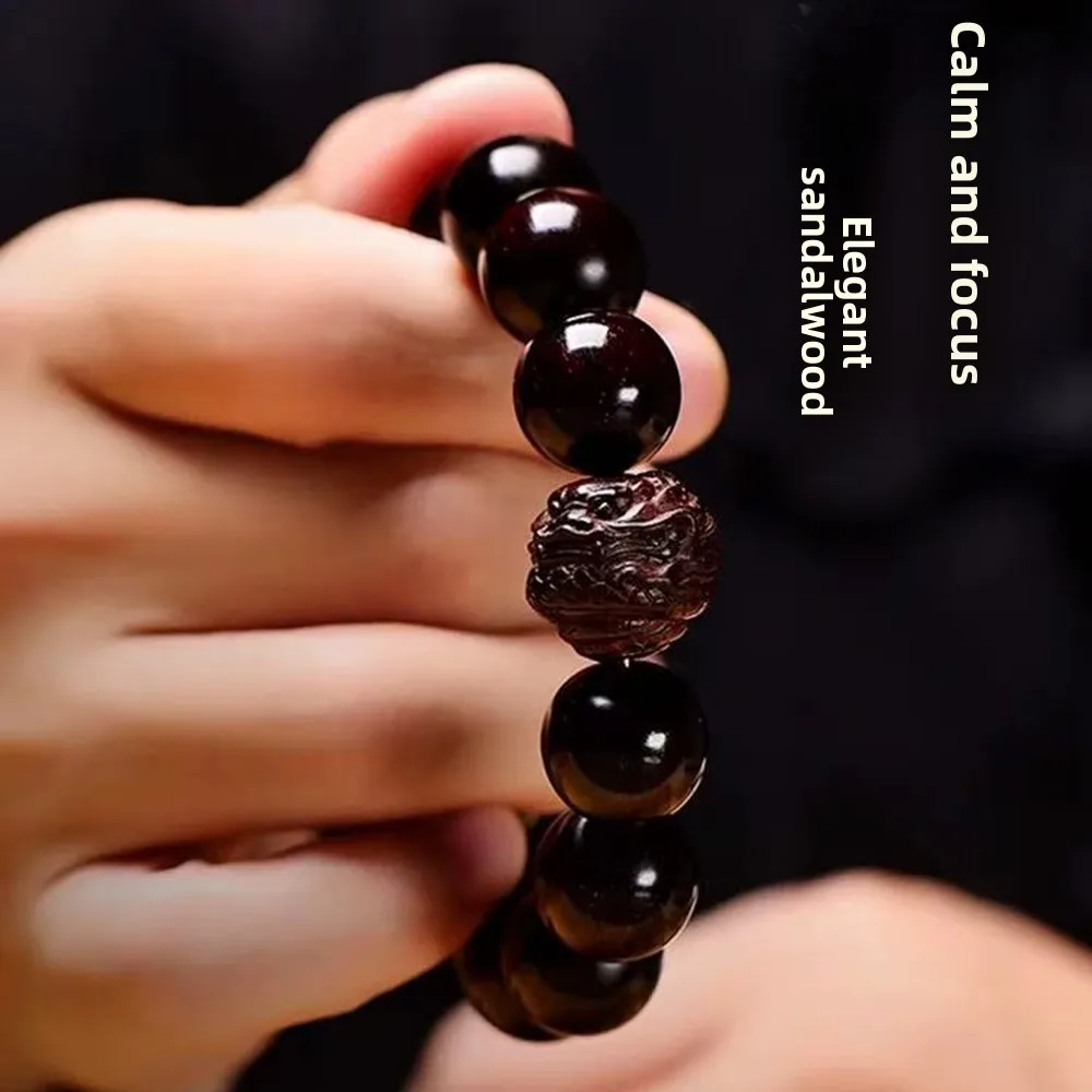 Chinese Zodiac Lucky Natural India Golden Star Small Leaf Red Sandalwood Beaded Bracelet Men Pixiu Wealth Blessing Feng Shui Pra