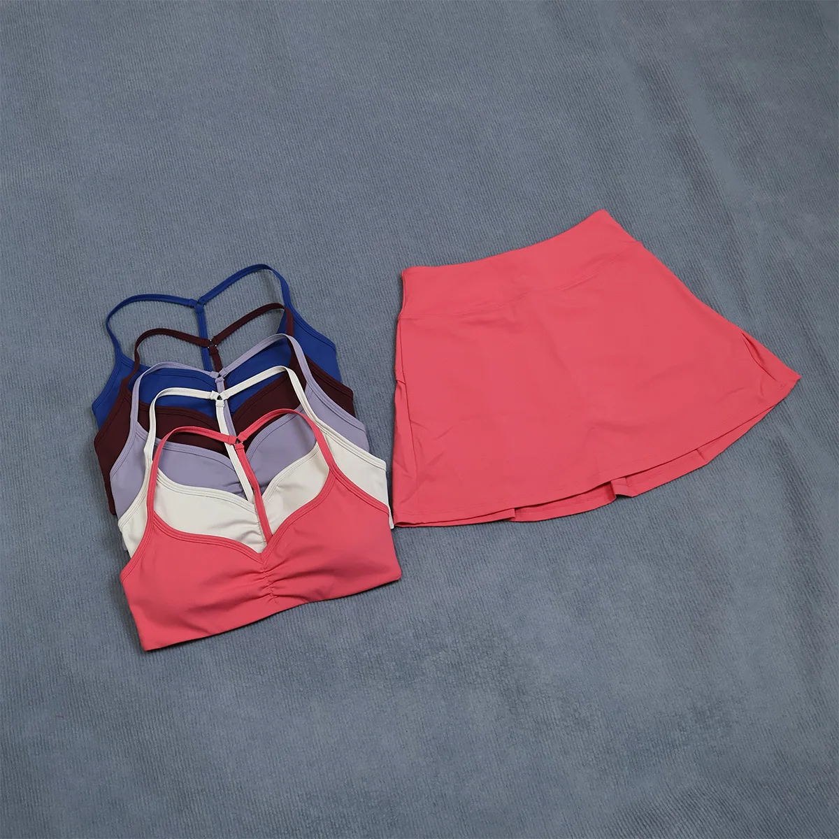 Damen 2-teiliges Tennis-Set Y-Back Sport-BH Plissierter Rock Hochtaillierter Golf-Skort Yoga Fitness Workout Gym Activewear Anzug – Detail 28