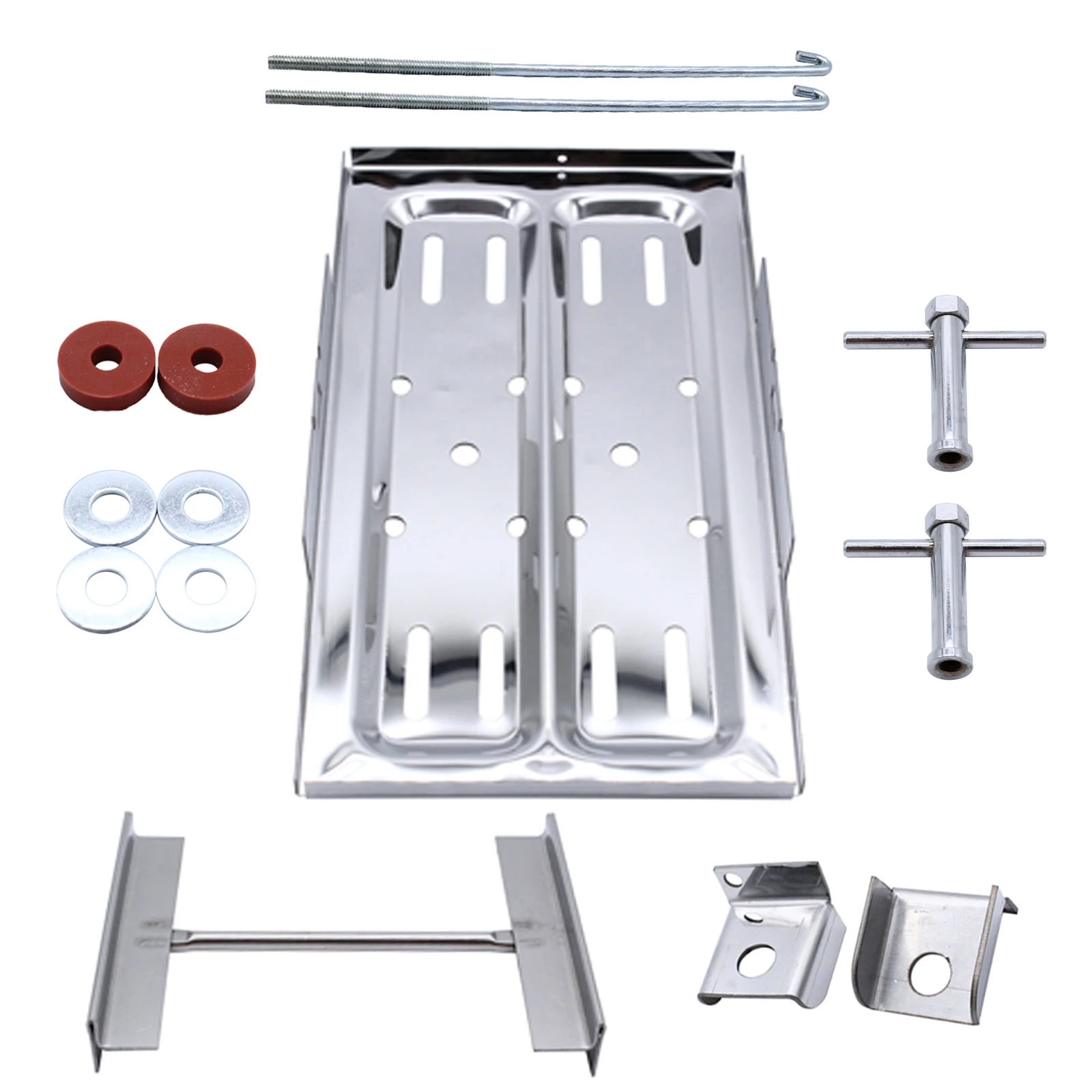 Universal Battery Tray Adjustable Polished Clamp Bracket Kit Hooks, Washers, Fasteners