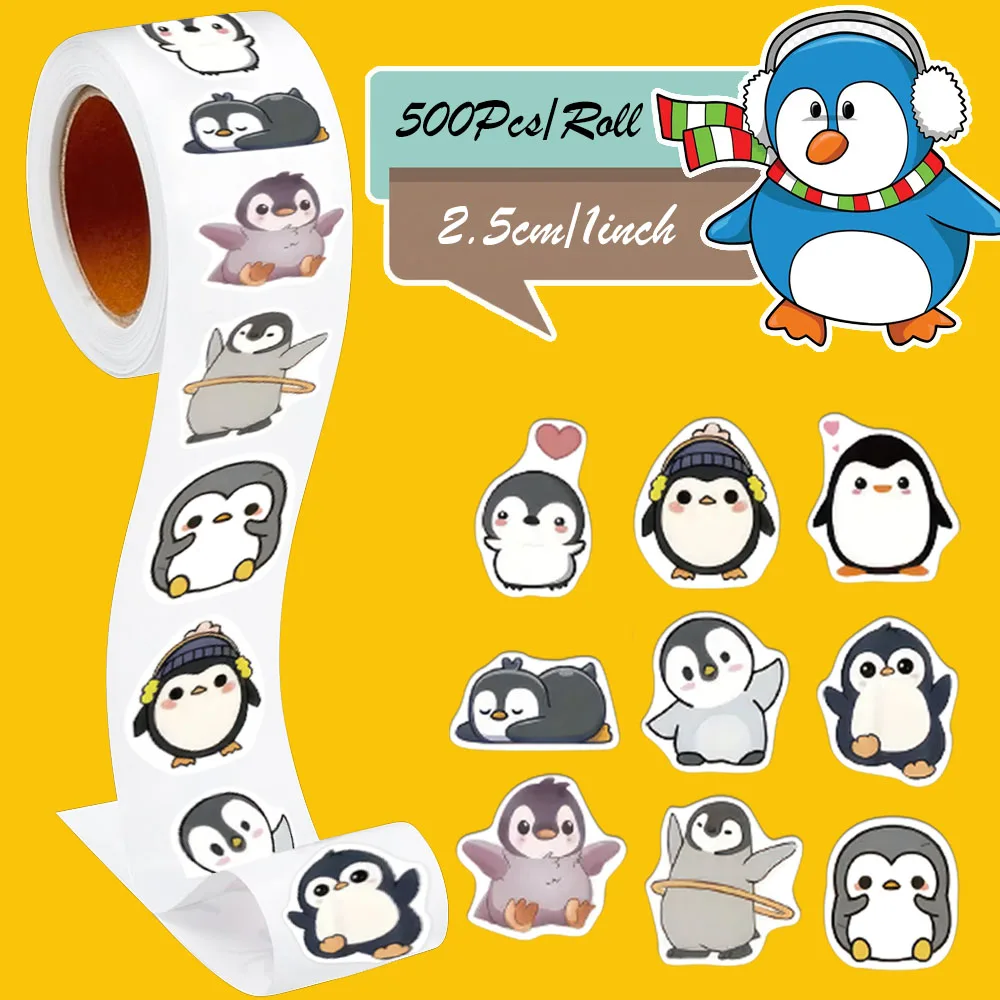 500Pcs/Roll Cute Funning Little Penguins Reward Stickers 9 Designs 2.5cm/1'' DIY Doodle Scrapbooking Cartoon Labels