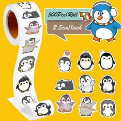 500Pcs/Roll Cute Funning Little Penguins Reward Stickers 9 Designs 2.5cm/1'' DIY Doodle Scrapbooking Cartoon Labels