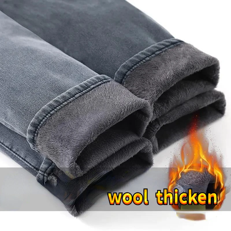 Mannen Geborsteld Jeans Luxe Winter Jeans Fluwelen Fleece Man Thermische Warm Koreaanse Veelzijdige Elastische Pluche Thicken Slim Potlood Broek