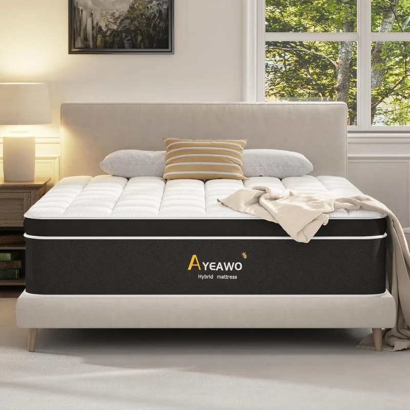 

Medium Plush King Size Mattress, 12 Inch Hybrid Mattress King Size in a Box, Breathable and Pressure Relief, CertiPUR-US