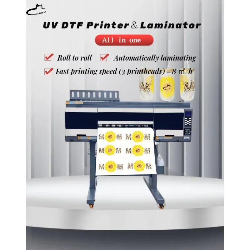Wholesales 60cm A1 UV DTF Printer I1600 I3200 DX7 New Crystal Film Roll To Roll Printing With Laminator Inkjet Printer