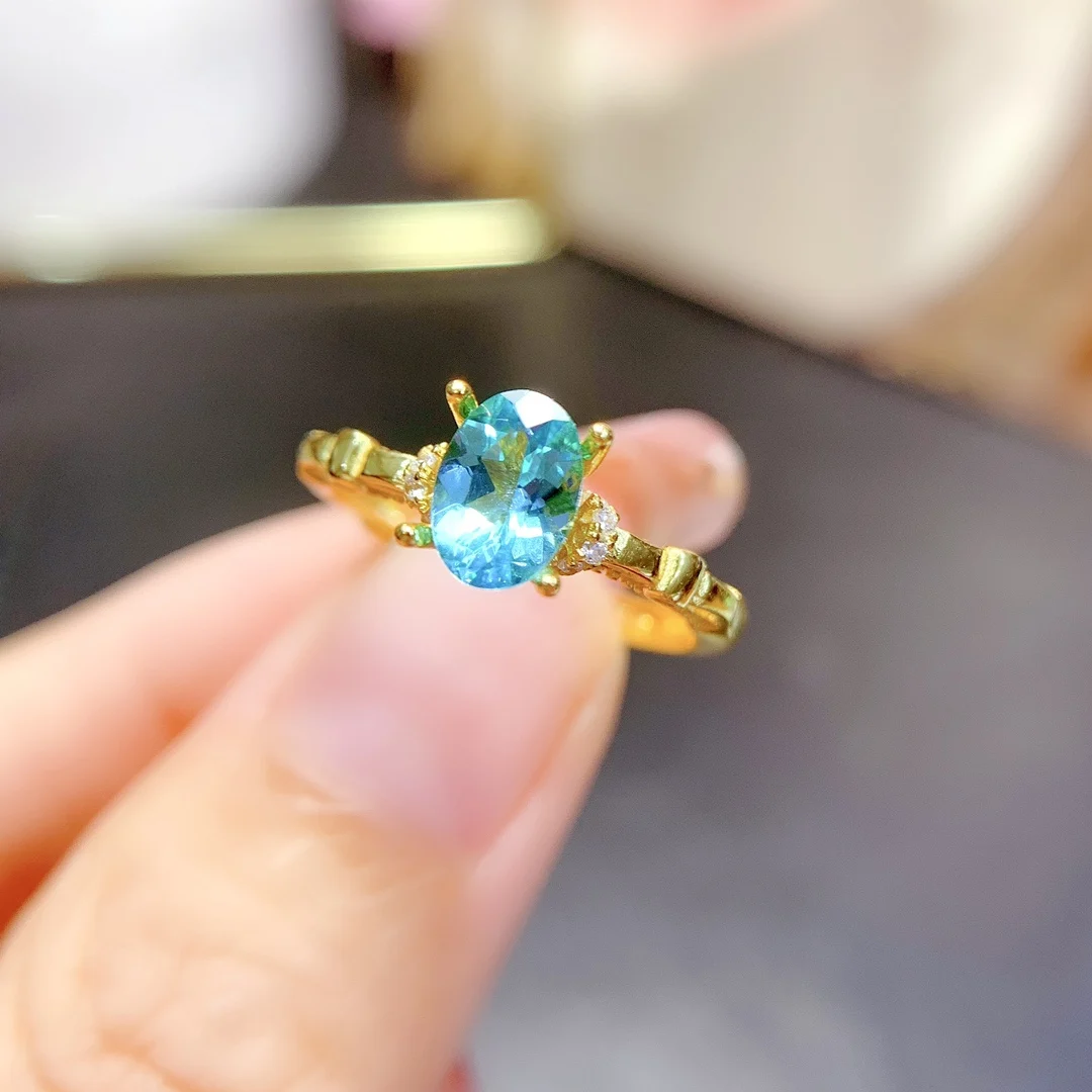 925 Silver Seiko apatite Ring 5x7mm blue sapphire ring is an exquisite birthday party gift for girls