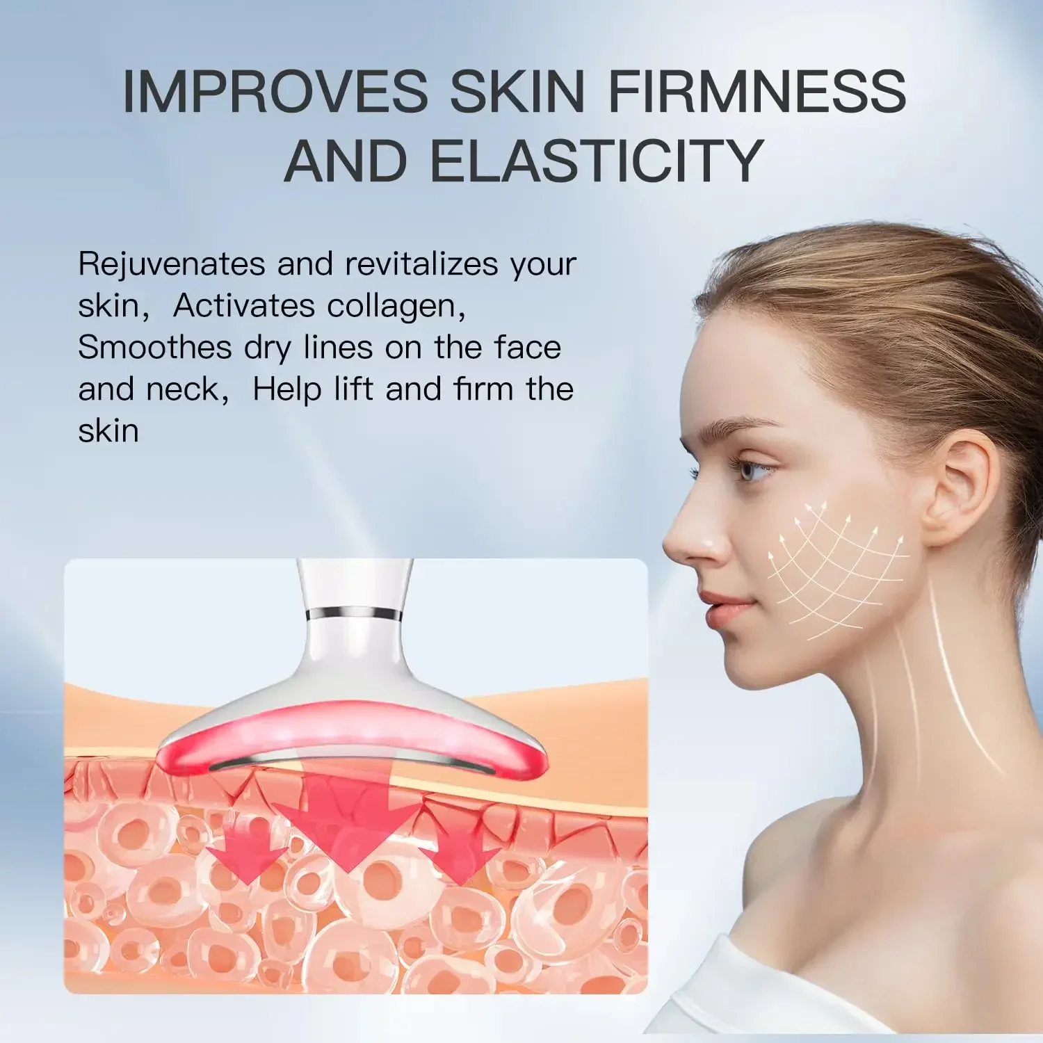 Odmładzaj szyję i twarz: Domowe urządzenie do fototerapii z mikroprądami do liftingu, ujędrniania i redukcji zmarszczek.