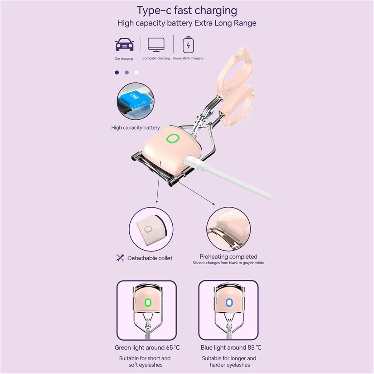 USB Charging Model Electric Eyelash Curler Fast Heating Portable Eye Lash Perm Lasting Curling Thermal Eyelash Clip B