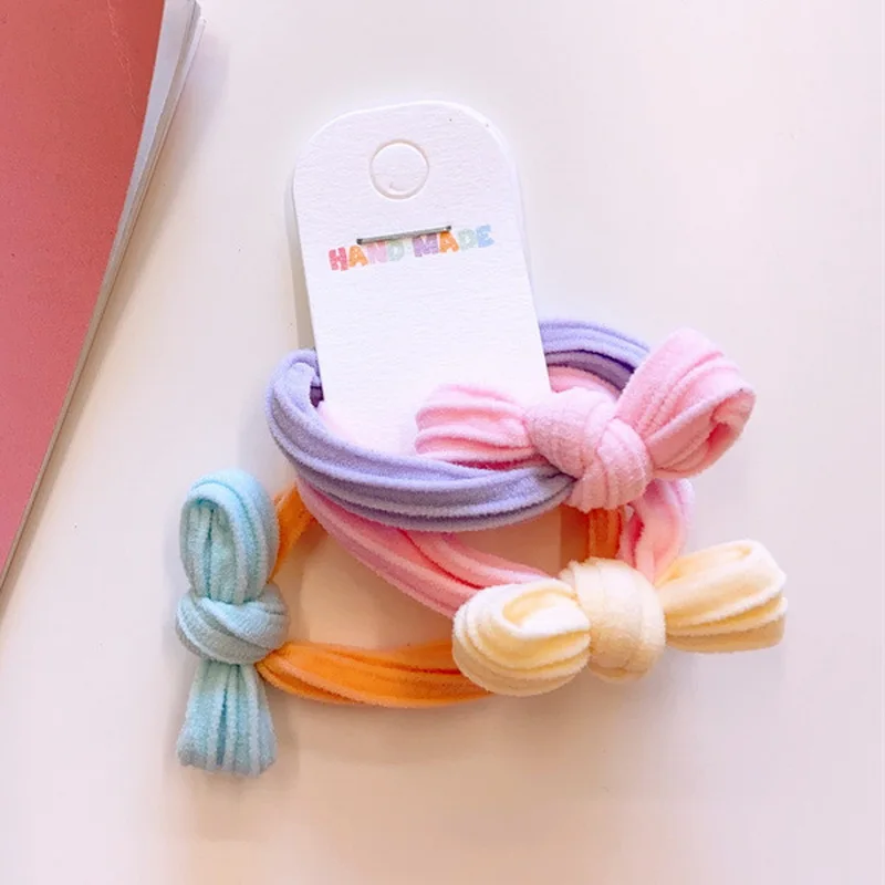 3 Pcs/Set Macaron Color Elastic Hair Bands For Girls Towel Hair Rings Rope Kids Rubber Bands Children Bow Hair Ties Accessories