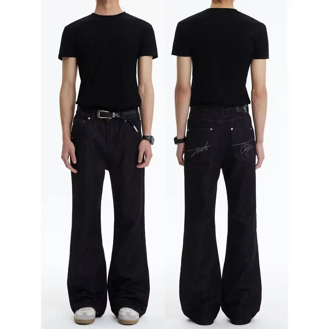 Men's Minimalist Style Thin Black Jeans Casual Pants Young Boy Bottom Summer Street Sweatpants Male High Waist Cool Trousers