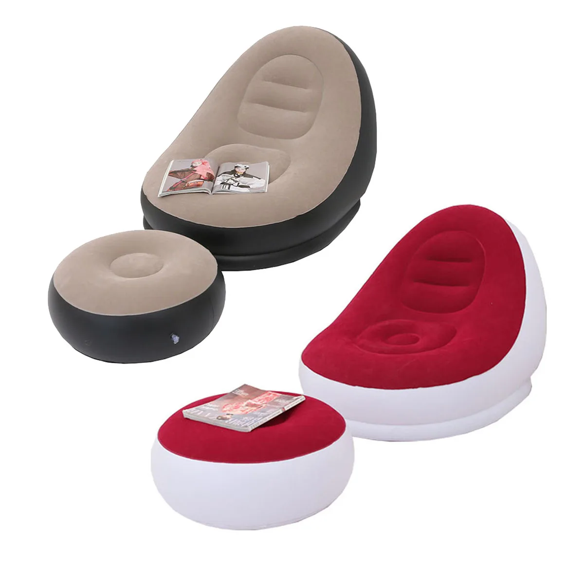 

Hot Sale Outdoor Camping Inflatable PVC Flocking Lounge Chair with Foot Rest Air Sofa