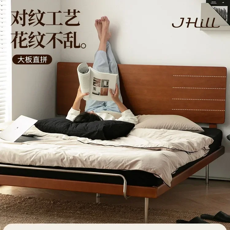 Nordic retro style solid wood bed without bedside 1.5 meters small apartment primary and secondary bed simple 1.8m double side