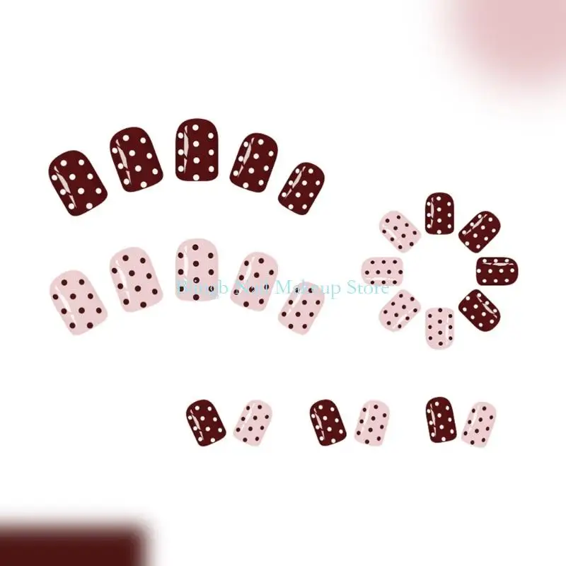 28TA 24Pieces Press On with Dots and Contrast-colorPattern Friendly ABS