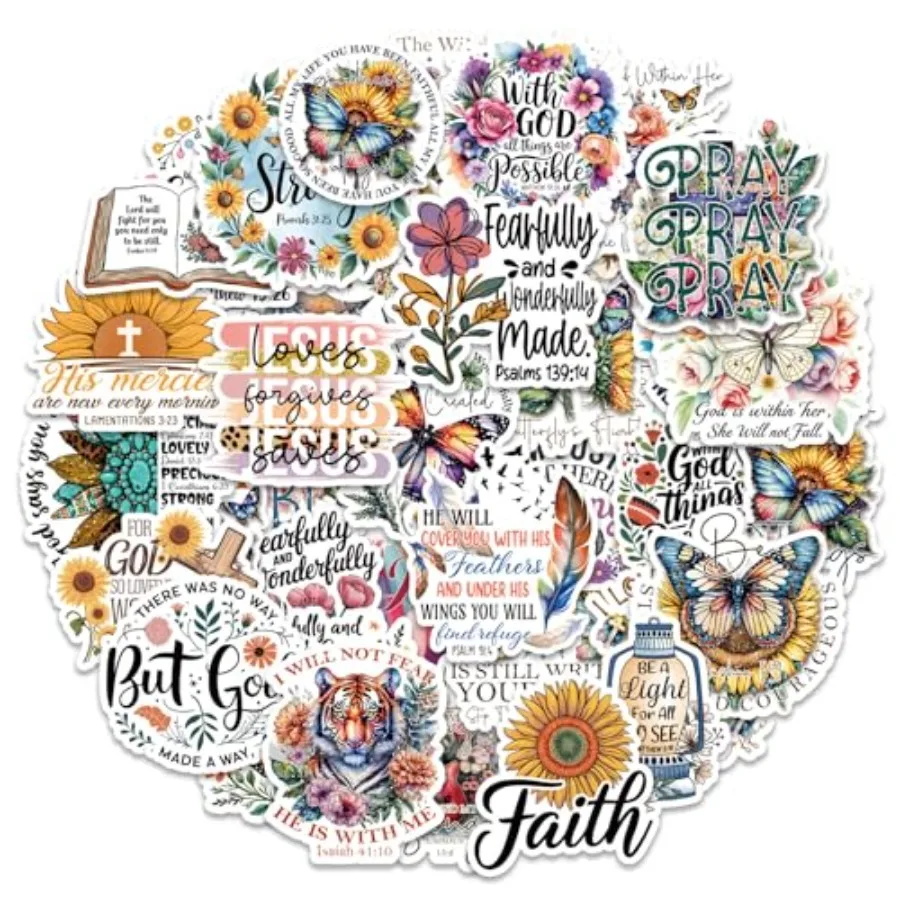 100 Pcs ian Faith Stickers Bible Verse and Inspiration Quotes Waterproof Vinyl Scrapbook Stickers for Prayer Boards, Vision Boa