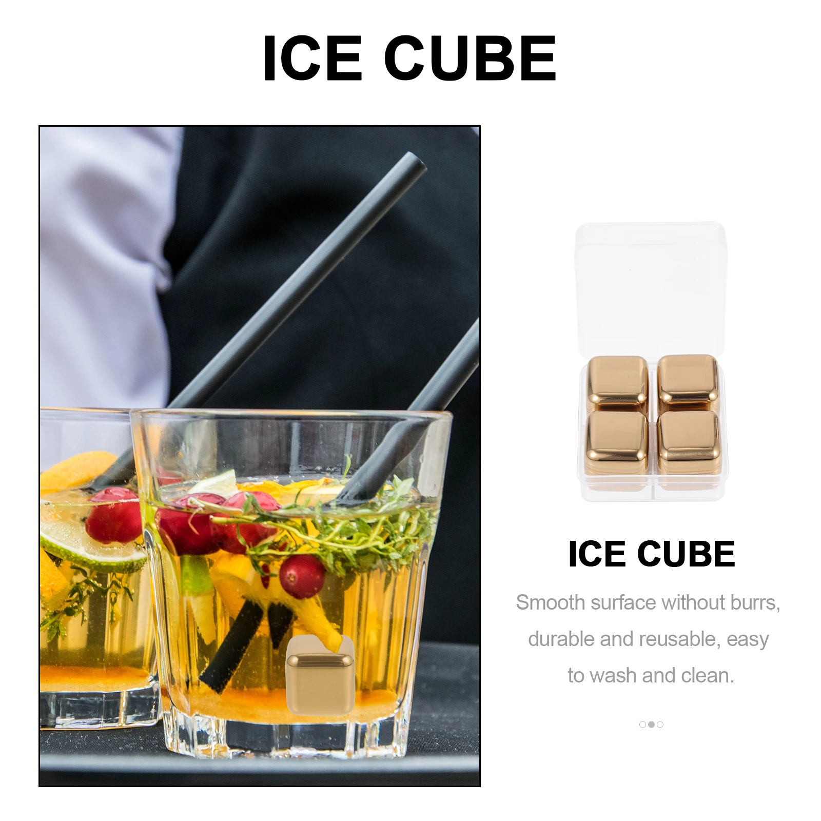 

1 set Stainless Steel Ice Cubes Reusable Plastic Beverage Cooling Set Food Grade Whiskey Vodka Supplies