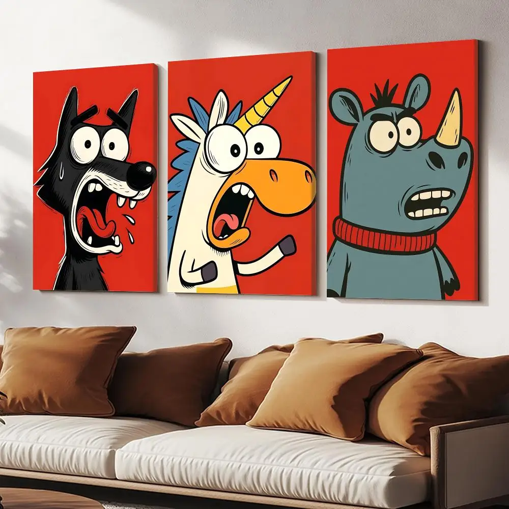 Cute Funny Amazed Animals Painting Calligraphy HD Modern Style Inner Frame Canvas Poster Bedroom Room Hallway Wall Art Decor