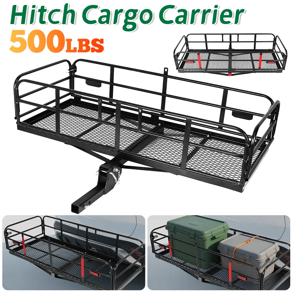

500Lbs Heavy Duty Hitch Mount Cargo Carrier Folding Cargo Rack Rear Luggage Basket with Hitch Stabilizer for SUV Truck Pickup