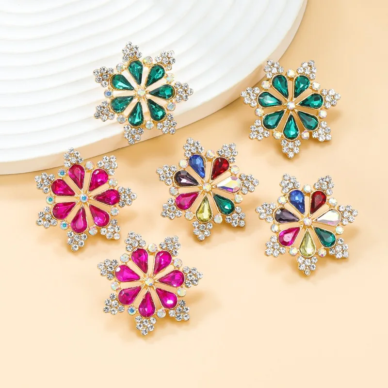 2024 Fashionable Color Flower Earrings for Girls European and American Exaggerated Full Diamond Internet Celebrity Jewelry