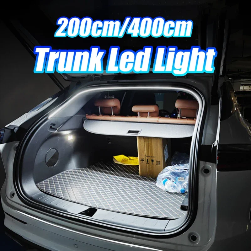Car Trunk Led Light Strip 200cm/400cm Flexible PVC Decorative Light Strip Automatic Induction Atmosphere Lamp Universal for Suv