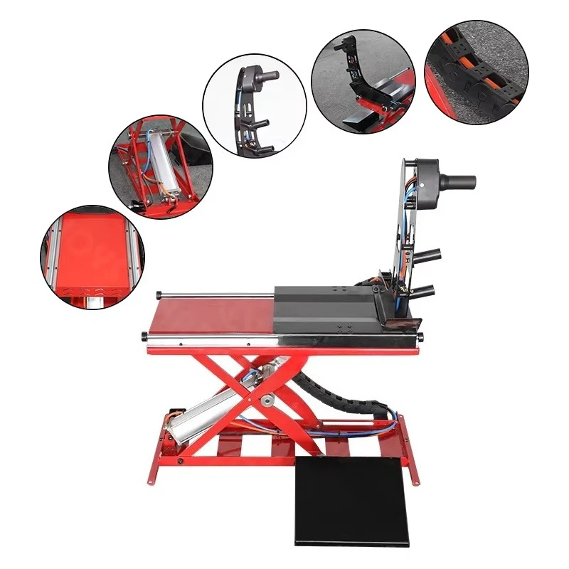 Wheel lifters for wheel balancers, pneumatic wheel alignment aids