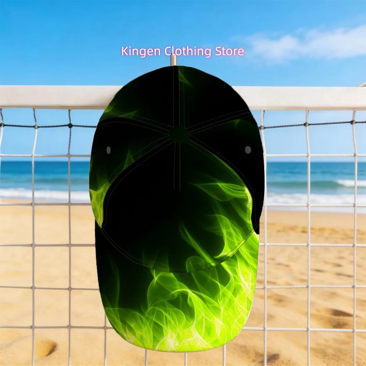 1pc Featuring a Neon Green Abstract Flame Design, This All-Over Print Duckbill Hat Is Perfect for Everyday Use. It'S Breathable