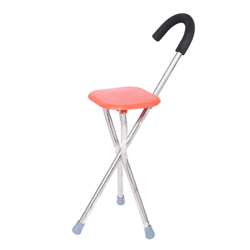 crutch stool thickened stainless steel three legs, crutch chair for the elderly to travel outdoors, portable cane stool