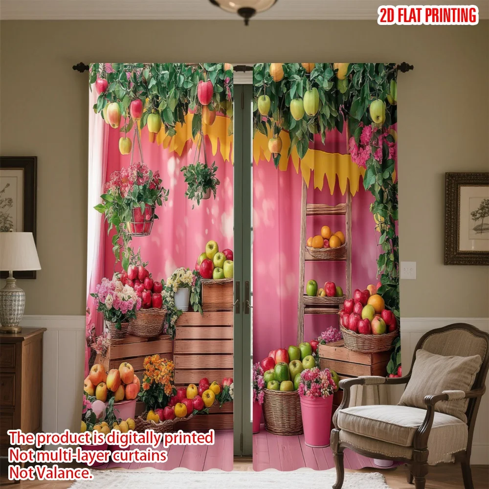 

2D flat printing 2pcs Window Treatment Curtains Colorful Fruit Display(1) Digital Printed Polyester Drapes Seasonal Party &