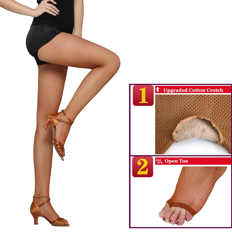 Mode Professionelle Frauen Latin Dance Strumpfhosen Sexy Fishnet Strumpfhosen Latin Dance Elastische Dünne OpenToe Net Strumpfhosen Oberschenkel Strümpfe – Detail 3