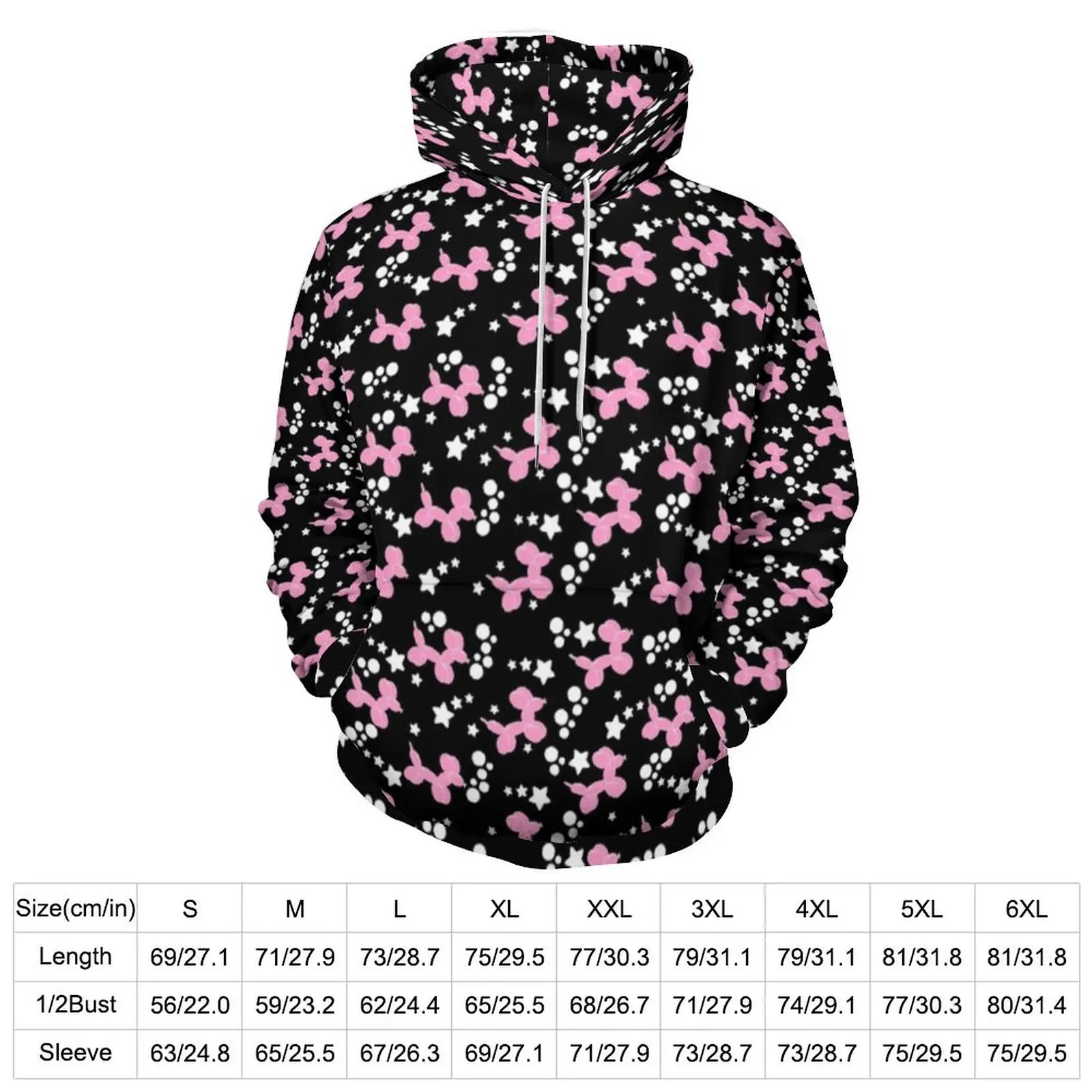 Pink Balloon Dogs Hoodies Stars Print Street Fashion Casual Hoodie Long Sleeve Y2k Custom Hooded Sweatshirts Big Size 5XL 6XL