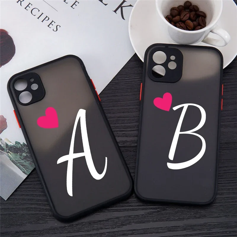 Początkowa litera A Z Miłość Serce Pary Etui na telefon do iPhone 11 12 13 14 15 Pro Max Mini X XR XS 7 8 Plus Silicone Cover Fundas