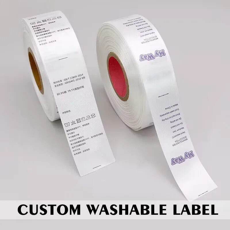 Custom Design White Garment Tags, Washing Care Label, Satin Clothing Size Tag, Personalized 23050301