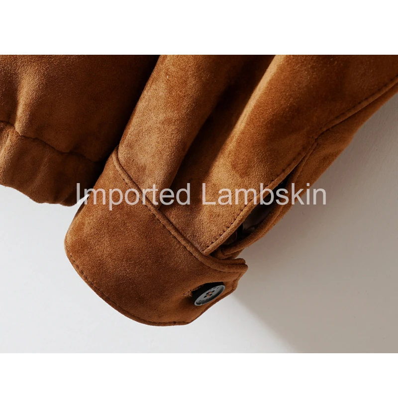 Imported Lambskin Real Leather Jackets for Women 2024 Fall Winter Retro Brown Lapel Single Breasted Sheepskin Suede Jackets