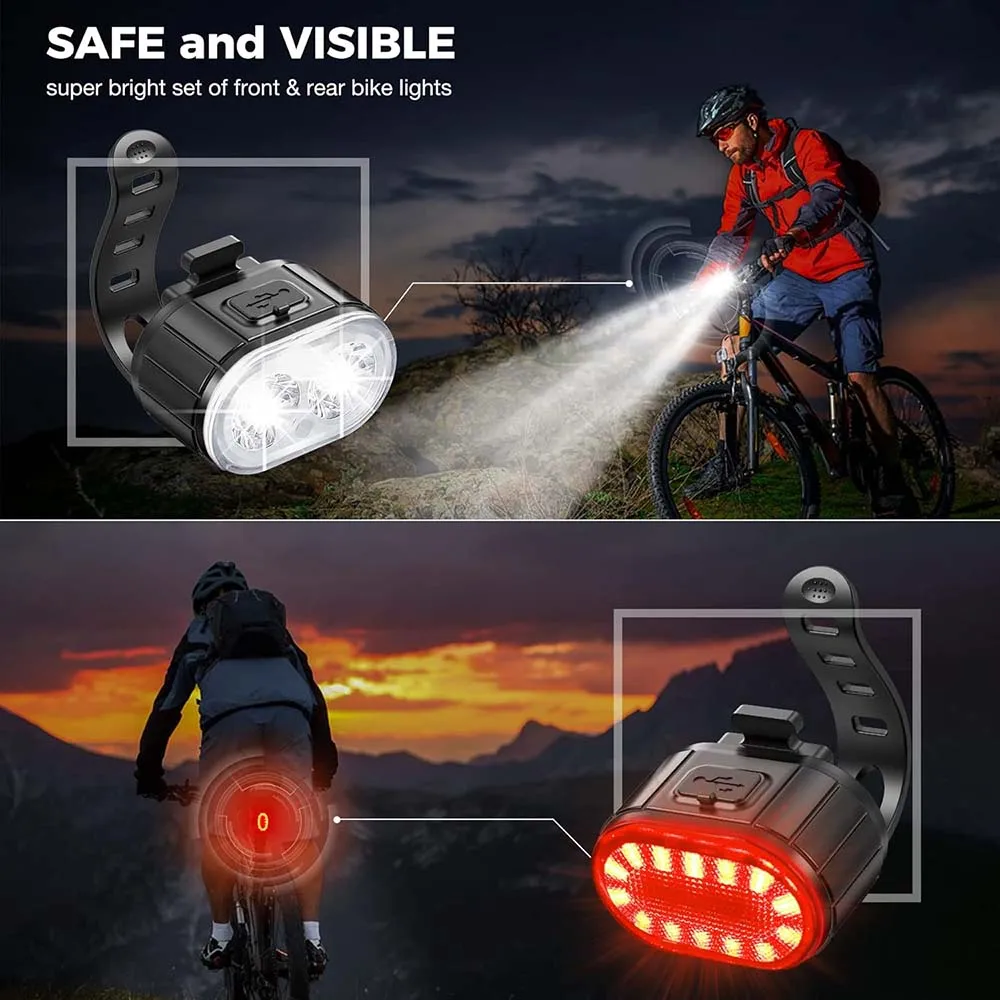 Cycling Bicycle Front Rear Light Set Bike USB Charge Headlight Light MTB Waterproof Taillight LED Lantern Bicycle Accessories