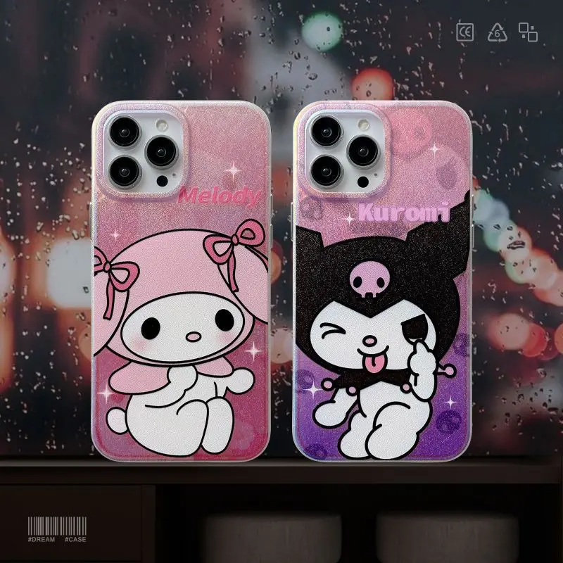 Sanrio Kuromi My Melody Phone Case for iPhone 11 12 13 14 Pro Max X Xs Xr 6 6S 7 8 Plus Se 2020 Mini Bling Glitter Cases Cover