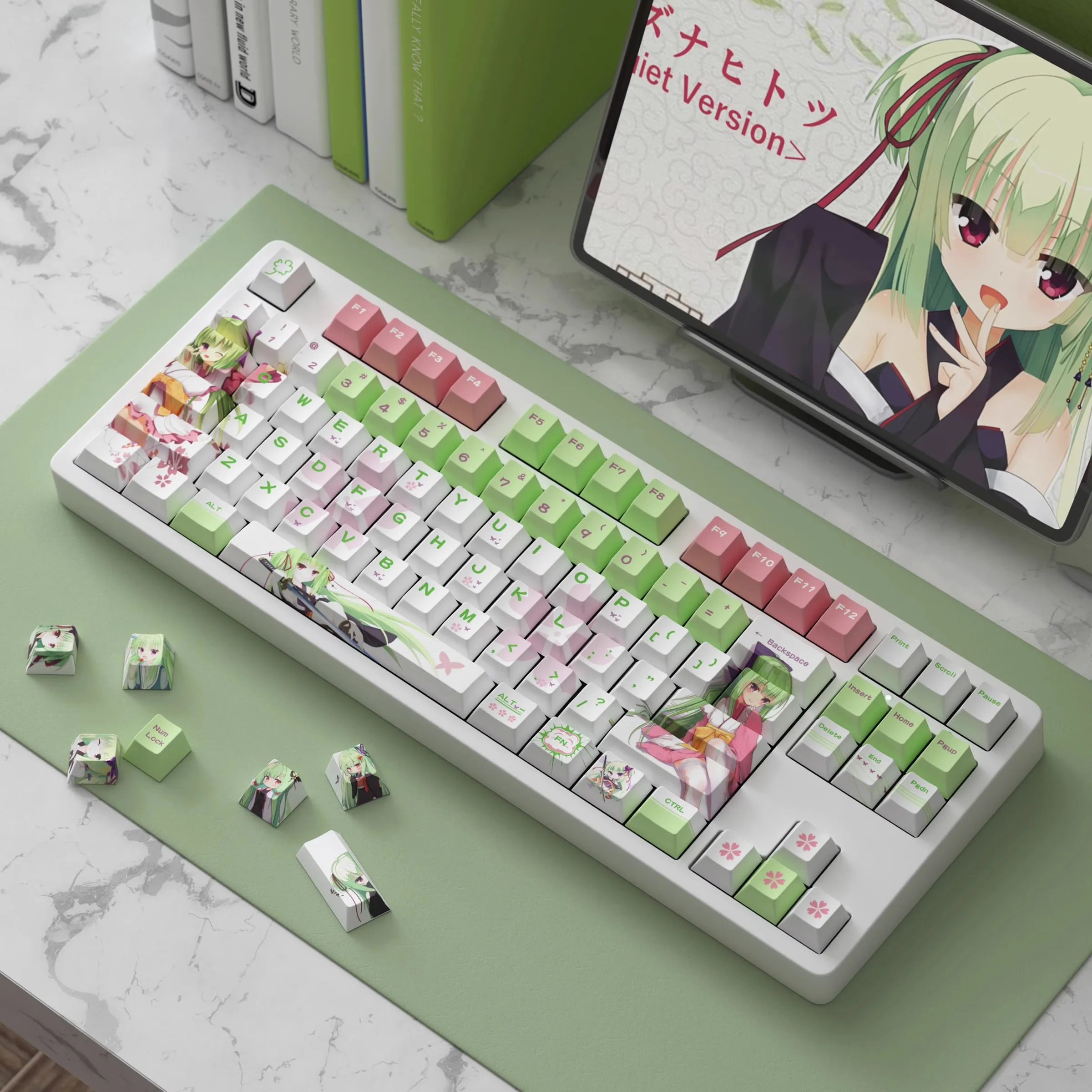 

125 клавиш/набор, колпачки для клавиш Senren Banka Murasame, PBT Dye Subbed, колпачки для ключей с героями мультфильмов, вишневый профиль, светонепроницаемые колпачки для клавиш MX Switch
