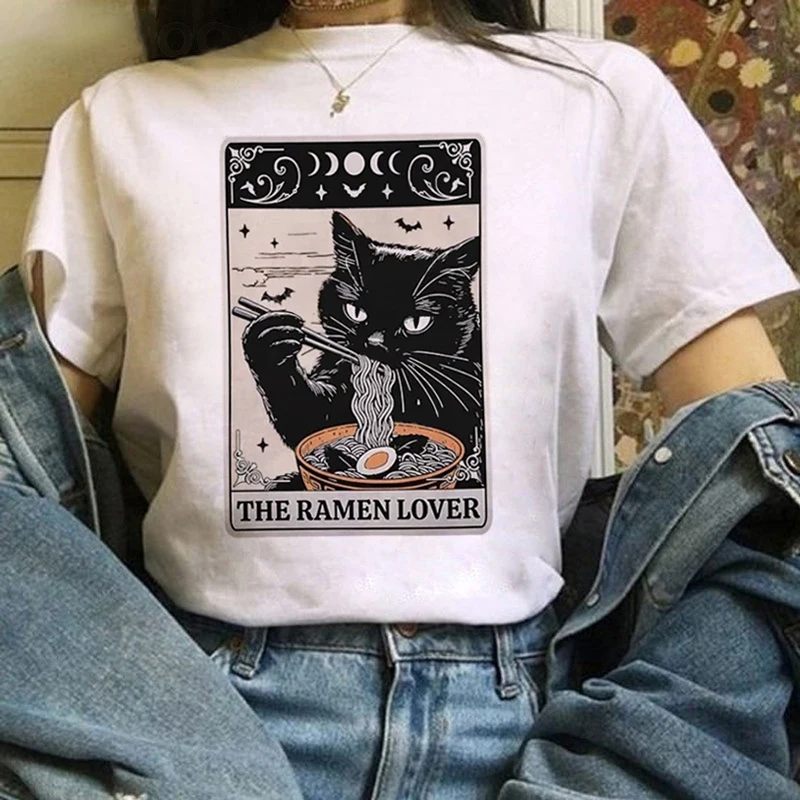 

Simple and Cute Cat Pattern Printed Women's T-Shirt Clothing Casual O-Neck Versatile Summer Trend Women's White Top T-Shirt