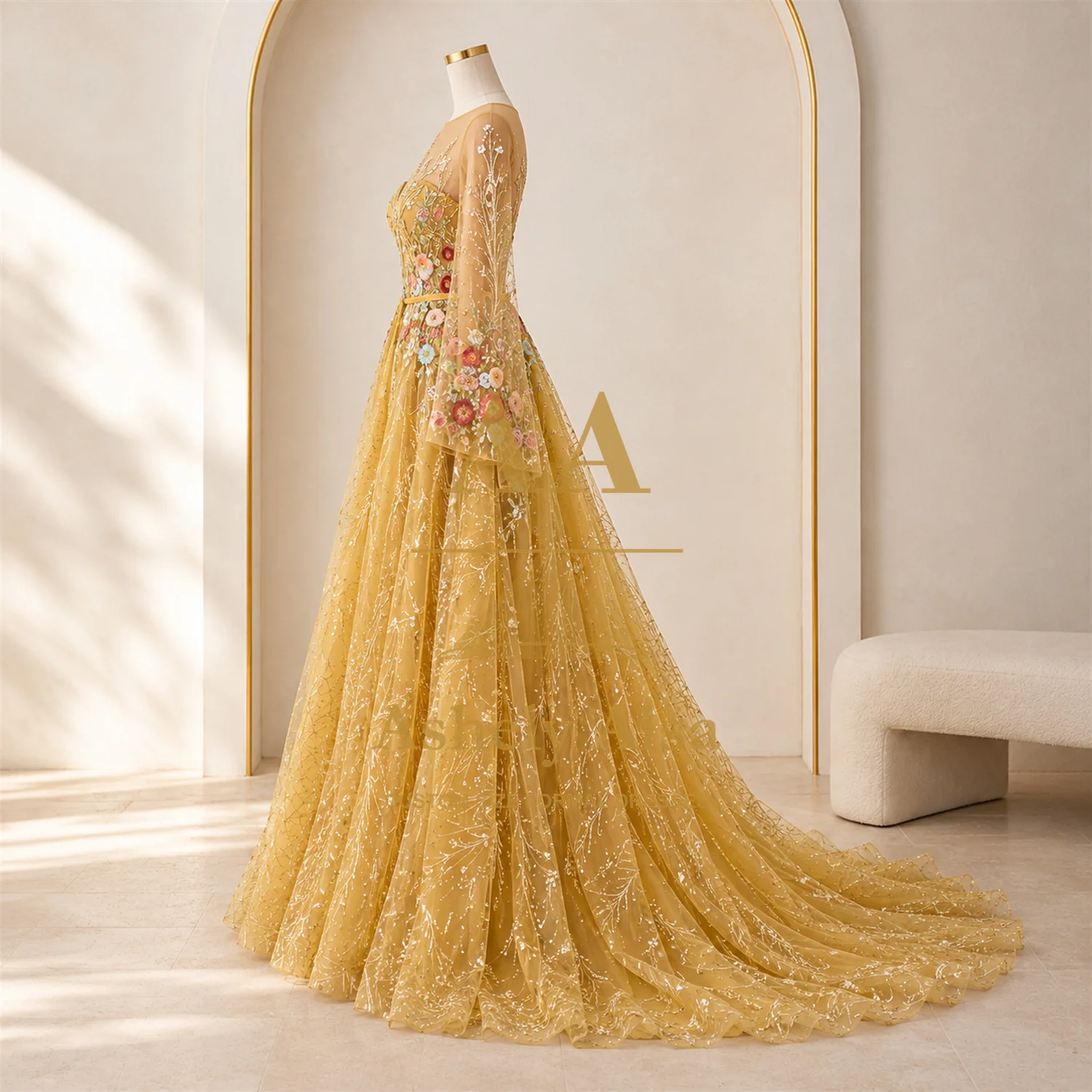 Vestido de noite amarelo doura - Embroidery Yellow Dress avaliação e preço