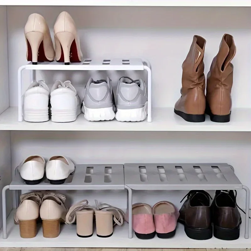 Zapatero de plástico ajustable, organizador de almacenamiento de varios niveles, ahorro de espacio para zapatillas, zapatillas, armario para dormitorio en casa, blanco, gris, moderno