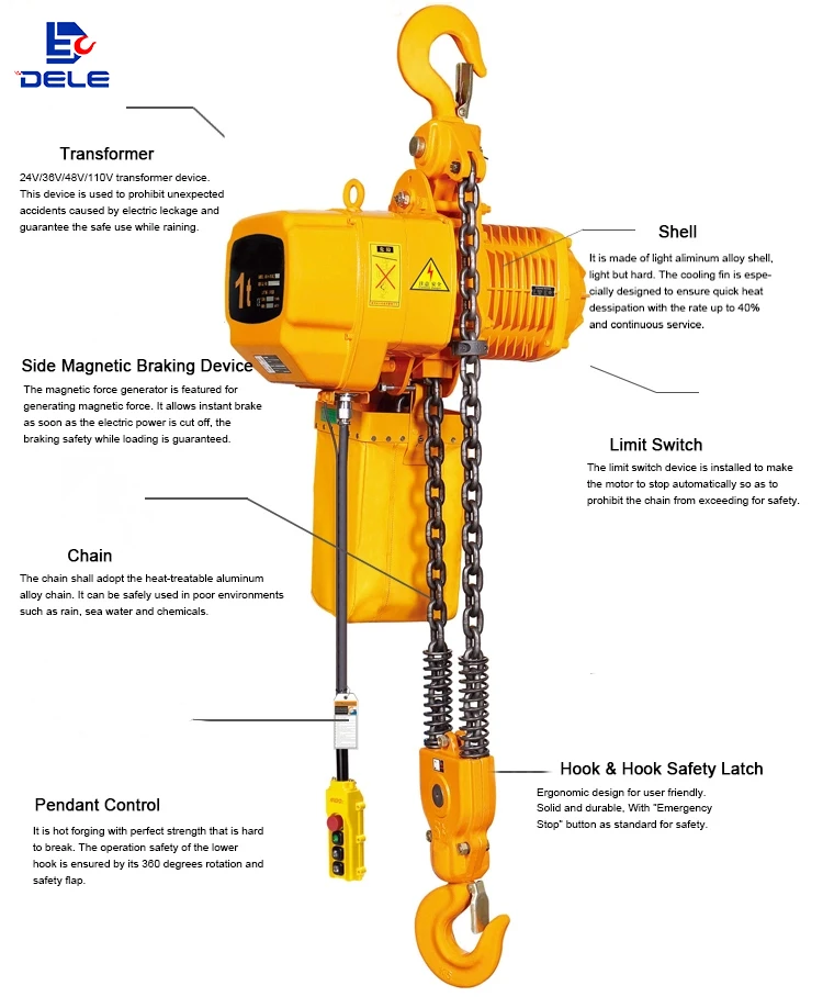 1 Ton to 25 Ton Running Type Hook-type Electric Chain Block Hoist Professional High Quality Industrial Power Hoist Tool