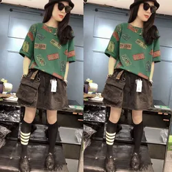 Summer New Style Women's Slimming Fashionable Denim Wide Leg Pants And T-Shirt Two-Piece Set Single Piece Ensemble