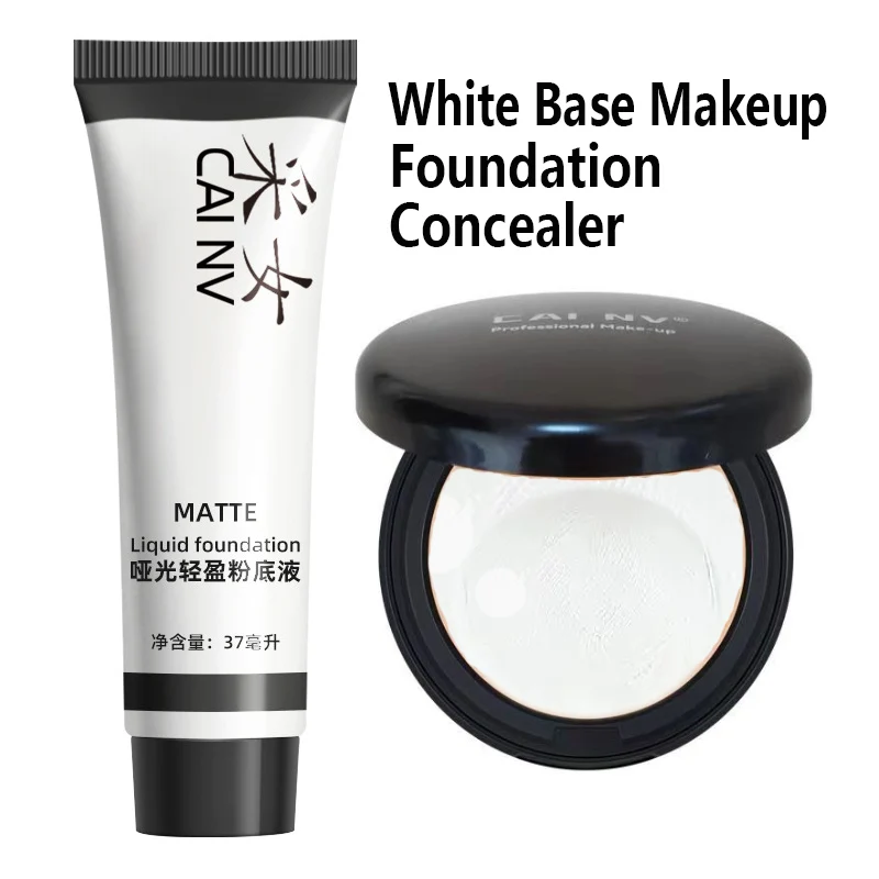 CAINV 37ml White Base Primer Beauty Flawless Liquid Foundation Matte Concealer Long-Lasting Facial Makeup Breathable Cosmetic