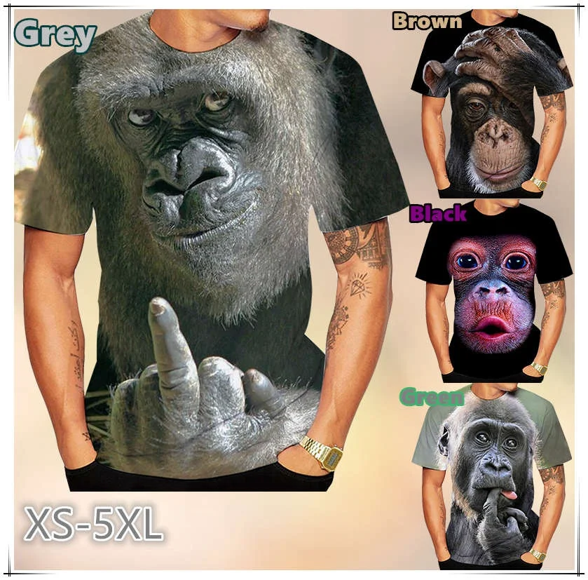 

Fashion Casual Men's New 3D Design Spoof Gorilla Funny Monkey T-Shirt Funny Pout Monkey Printing Summer Short Sleeve Shirt Tops