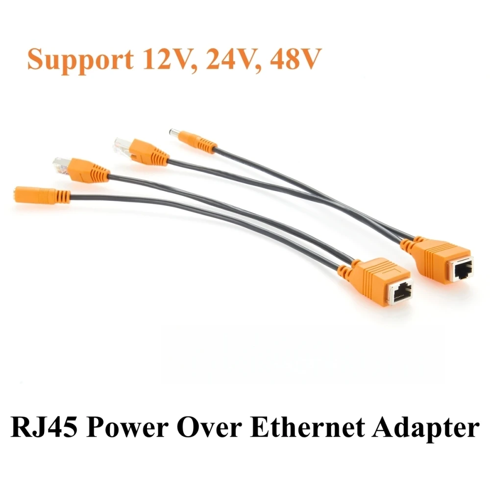 PoE Injector Splitter Kit with 5.5x2.5mm DC Connector Passive RJ45 Power Over Ethernet PoE Adapter 12V-48V for IP Camera