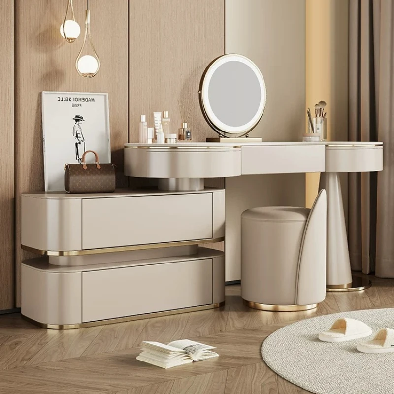 Beige Sturdy Large Vanity Desk Organizers European Wooden Compact Dressing Table Bedroom Drawers Tocador Maquillaje Furniture