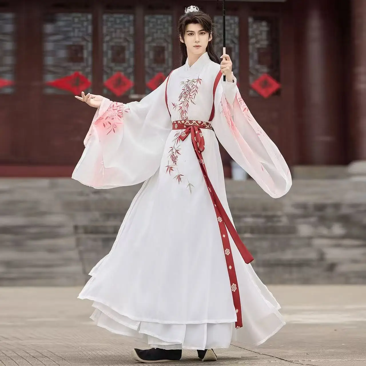 

Платье ханьфу династии Сун для мужчин и женщин, традиционный китайский длинный халат с вышивкой и круглым вырезом, костюм для Хэллоуина, боевой косплей